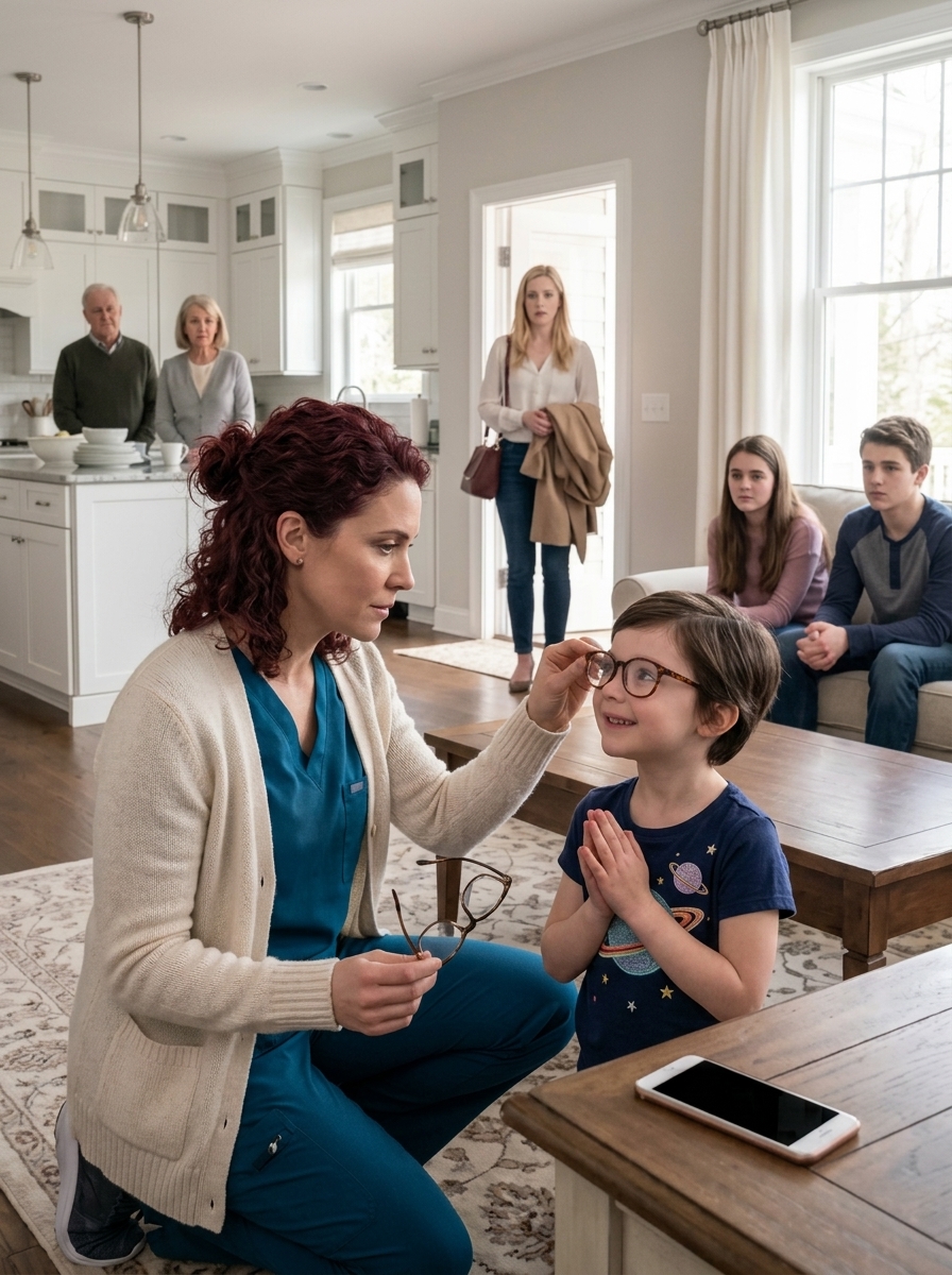 When I walked into my parents’ living room after a hospital shift, my 7-year-old daughter Grace was sitting on the rug without her visual aid glasses